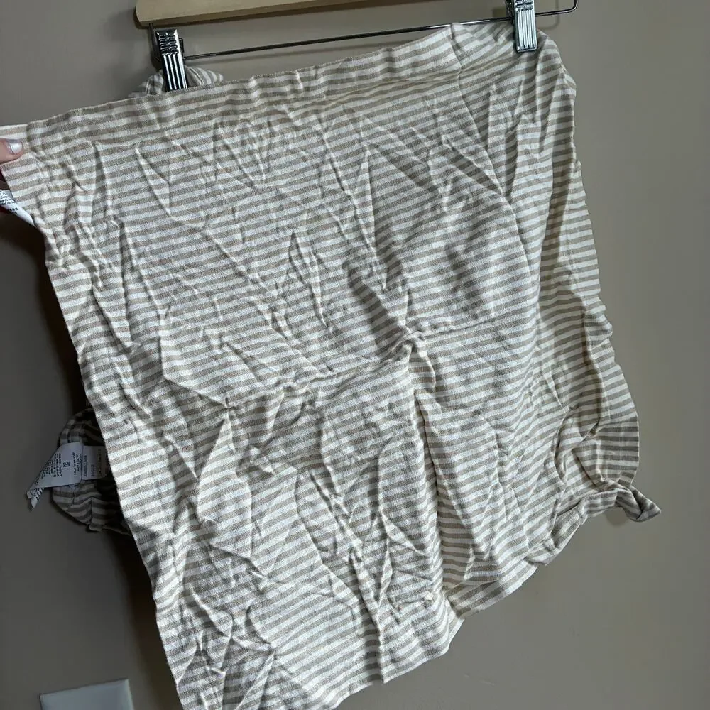 Pottery Barn 20 X 20 inch square linen cotton napkin beige striped set of 2